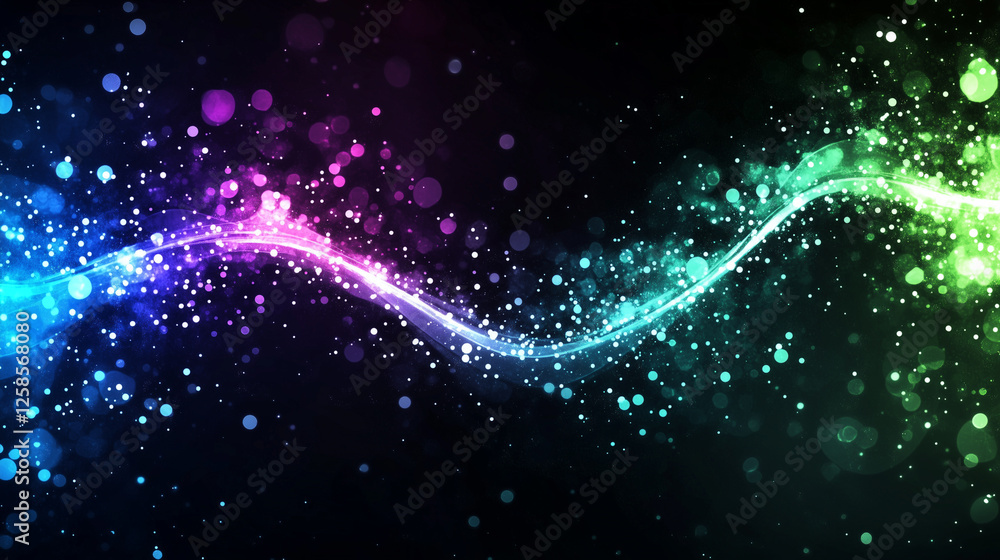 Fototapeta premium Champ d'ondes lumineuses sur fond noir.