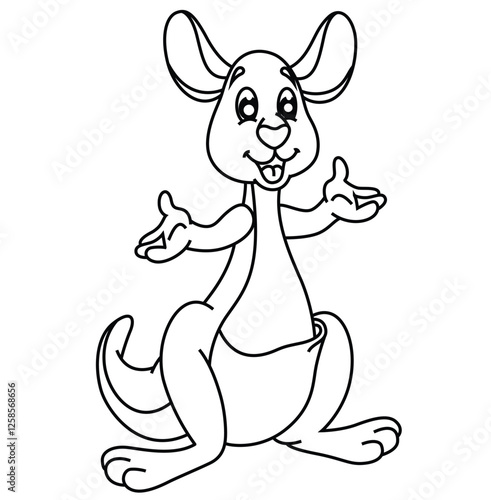 Cute cartoon hand drawn vector funny baby Kangaroo coloring page.