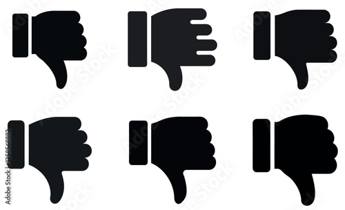  simple black and white thumbs up and down icons.