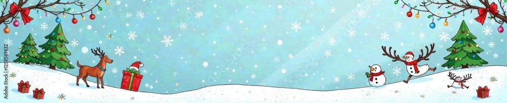 Whimsical doodles of holiday symbols on a snowy backdrop, Christmas, holiday Whimsical doodles of holiday symbols on a snowy backdrop, Christmas, holiday