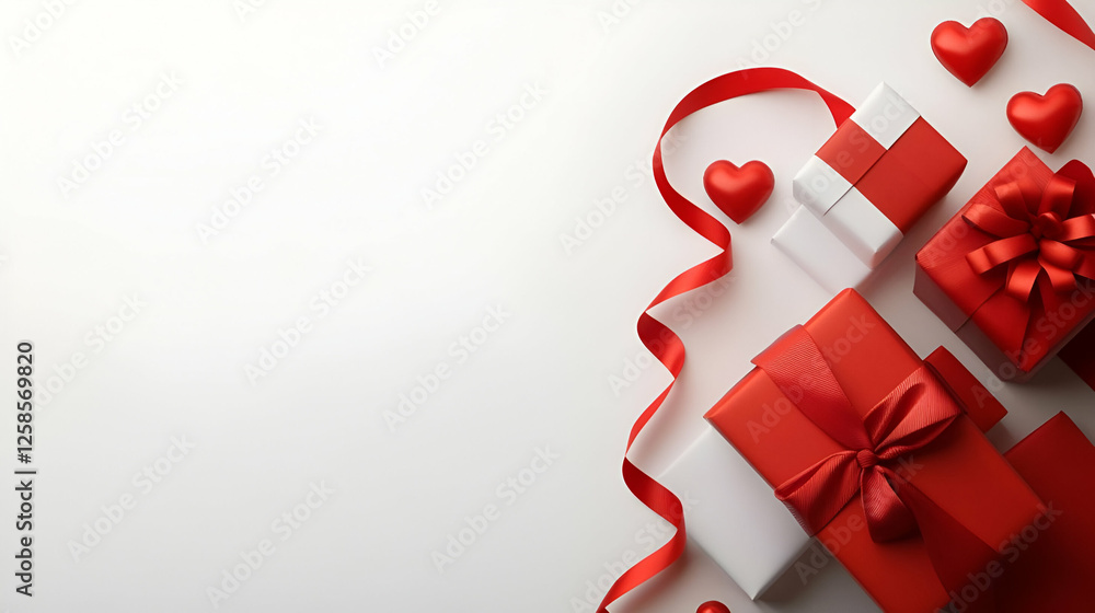 Elegant red gifts and hearts create a festive atmosphere perfect for celebrations and special occasions. Elegant red gifts and hearts create a festive atmosphere perfect for celebrations and special occasions.