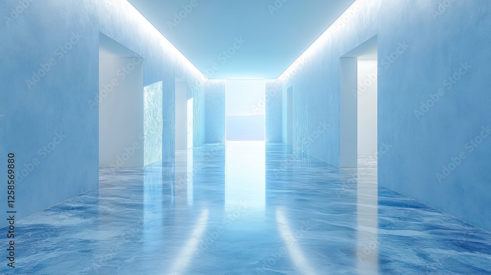 Fototapeta premium Light-filled blue hallway interior