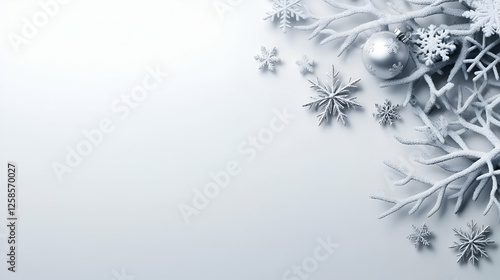 Elegant winter background with snowflakes and ornaments, perfect for seasonal celebrations and holiday designs.