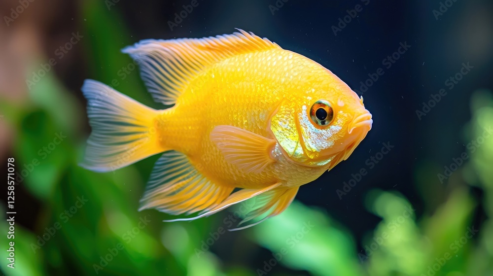 Yellow fish swimming aquarium plants background pet Yellow fish swimming aquarium plants background pet
