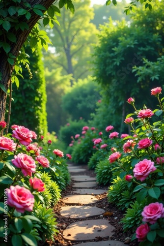 Wallpaper Mural Whimsical garden scene with roses and ferns , garden, flowers, vines Torontodigital.ca