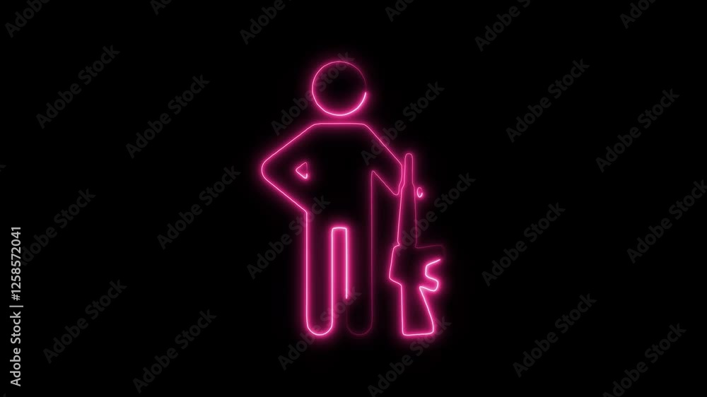 Glowing neon soldier icon isolated on black background. HD Video motion graphic animation Glowing neon soldier icon isolated on black background. HD Video motion graphic animation
