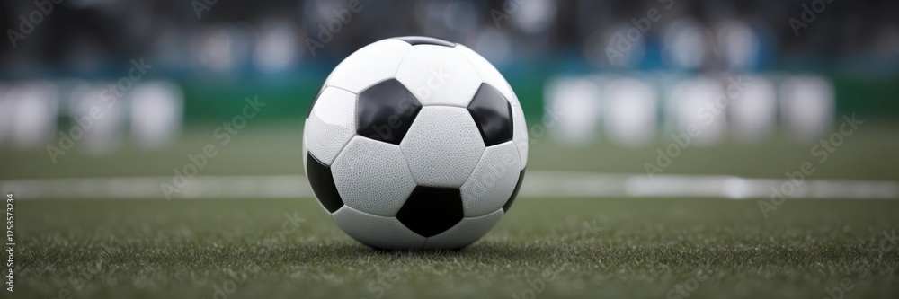 Naklejka premium Black and white soccer ball floating in mid-air on field