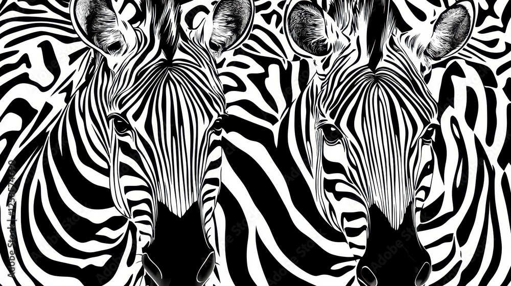 Striking Black and White Zebra Duo with Compelling Striped Patterns Striking Black and White Zebra Duo with Compelling Striped Patterns