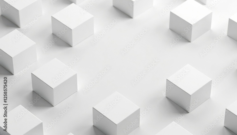 White cube boxes scattered on a neutral background with random shifts, geometric patterns, White cube boxes scattered on a neutral background with random shifts, geometric patterns,