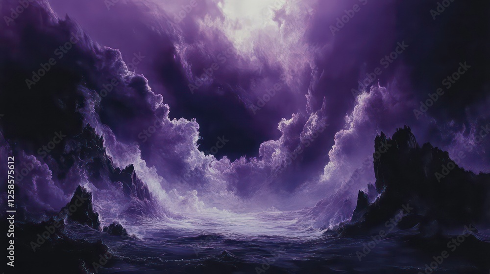 Fototapeta premium A purple and black backdrop with abundant smoke rising from both the top and bottom corners