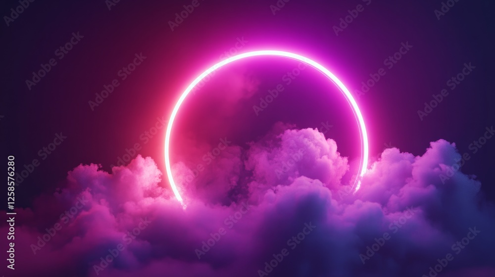 Softly glowing cloud illuminated by a ring of pink and purple gradient neon generative ai Softly glowing cloud illuminated by a ring of pink and purple gradient neon generative ai