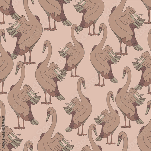 Pantone color of the year 2025,Mocha mouse, with a luxurious Swans in the lake, neutral hues can make a stunning statement on wallpaper.

