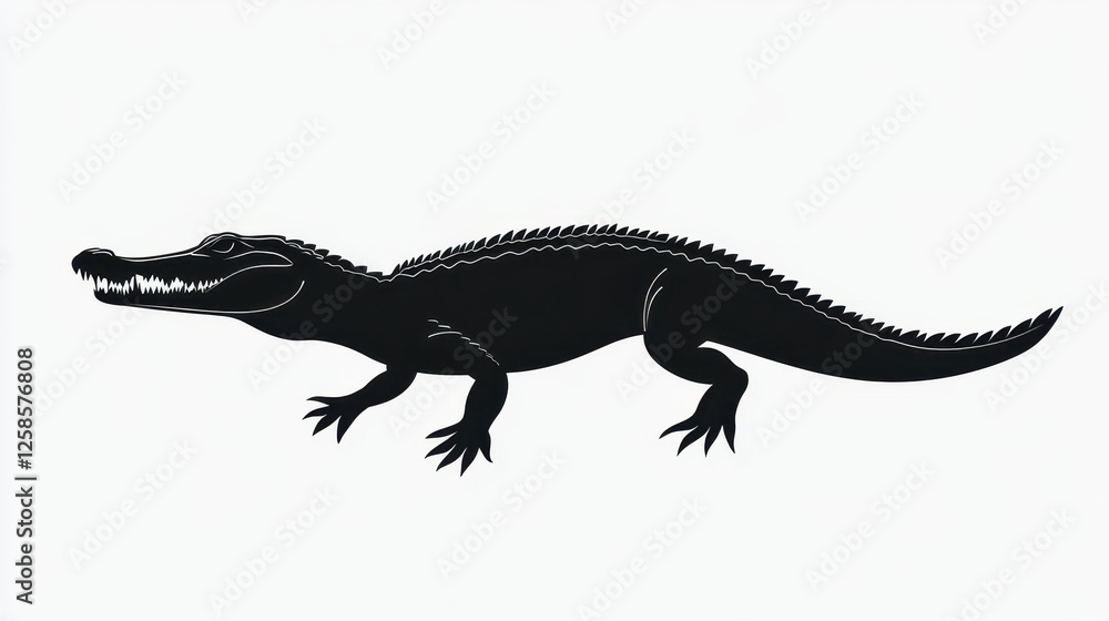 Fototapeta premium Stylized American Alligator Silhouette Isolated Against White