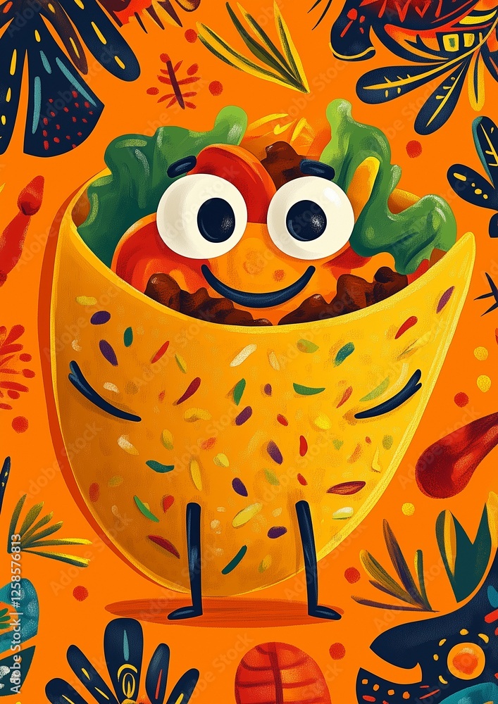 Fototapeta premium Taco cartoon style illustration. Taco mascot