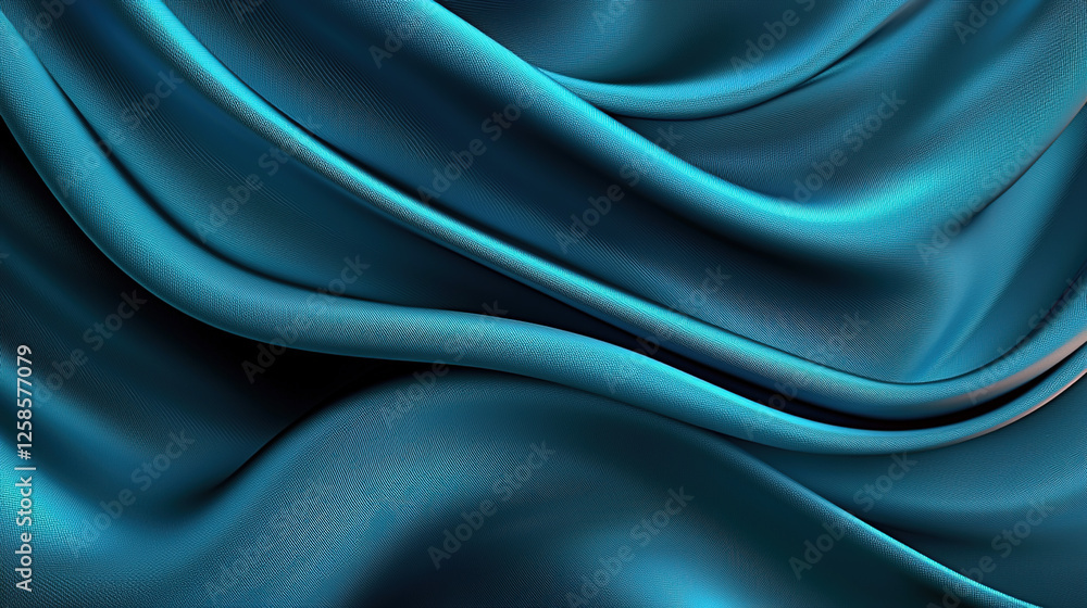 Fototapeta premium Floating blue fabric with smooth texture and dynamic folds, perfect for digital artwork or fluid motion concept design. 