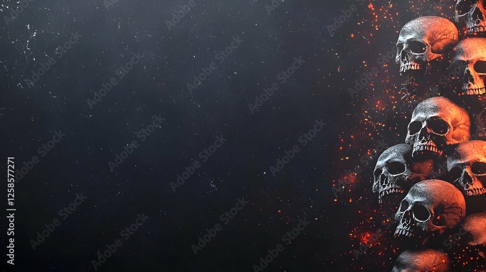 Obraz premium Fiery Skulls Against Dark Background