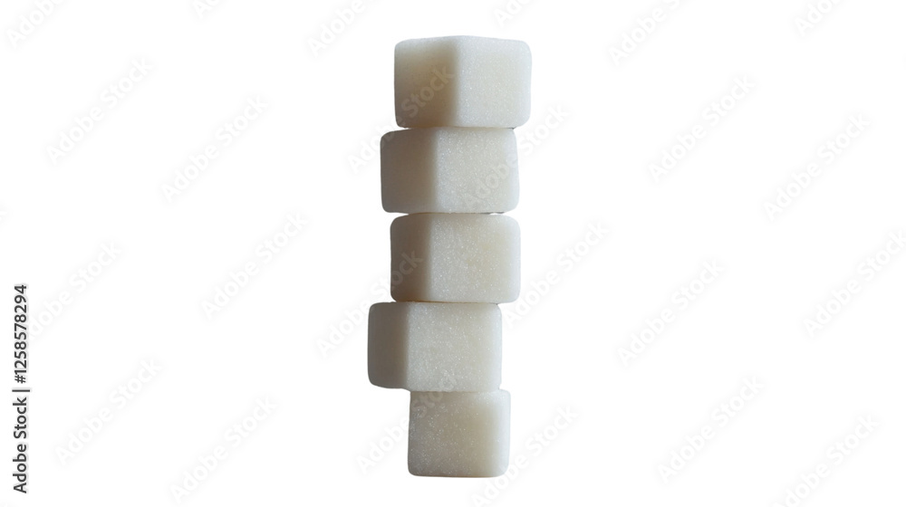 Six sugar cubes balancing on transparent background Six sugar cubes balancing on transparent background