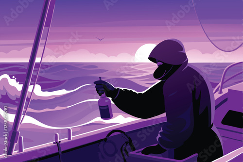 A marine biologist diligently collects a water sample from a research vessel, studying ocean health.
