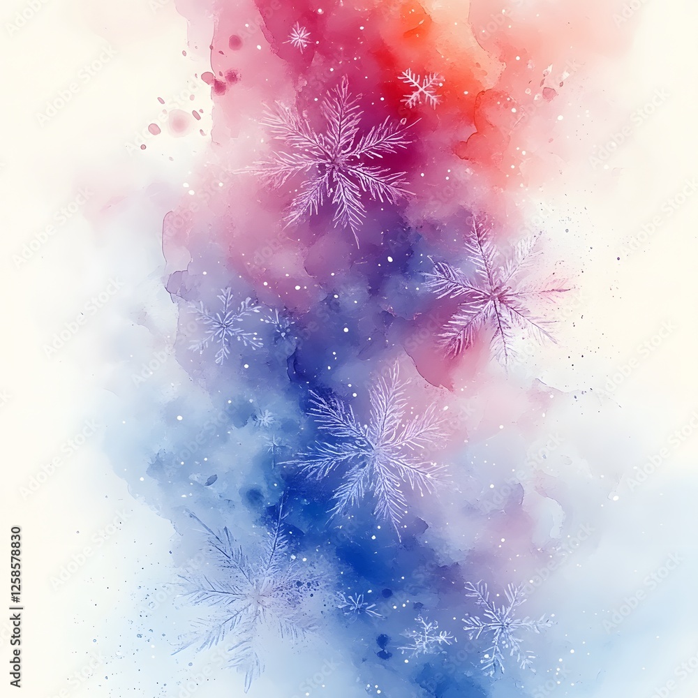 Fototapeta premium Minimalist Watercolor Christmas Background with Snowflakes