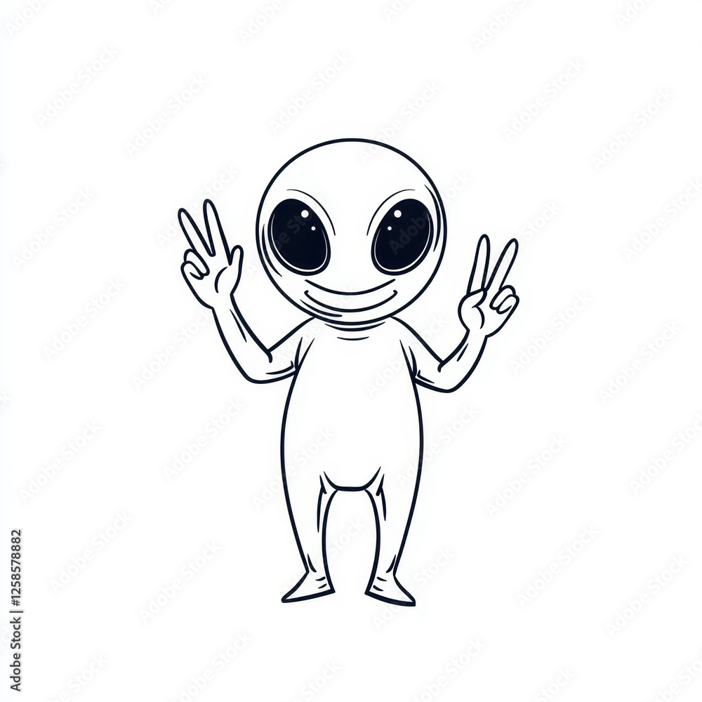 Obraz premium A whimsical alien character with large eyes and a peace gesture, symbolizing friendliness.