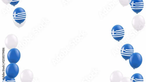 Animation of flying balloons for national holidays of Greece. Flag of Greece in the shape of a balloon. Transparent background with alpha channel.
