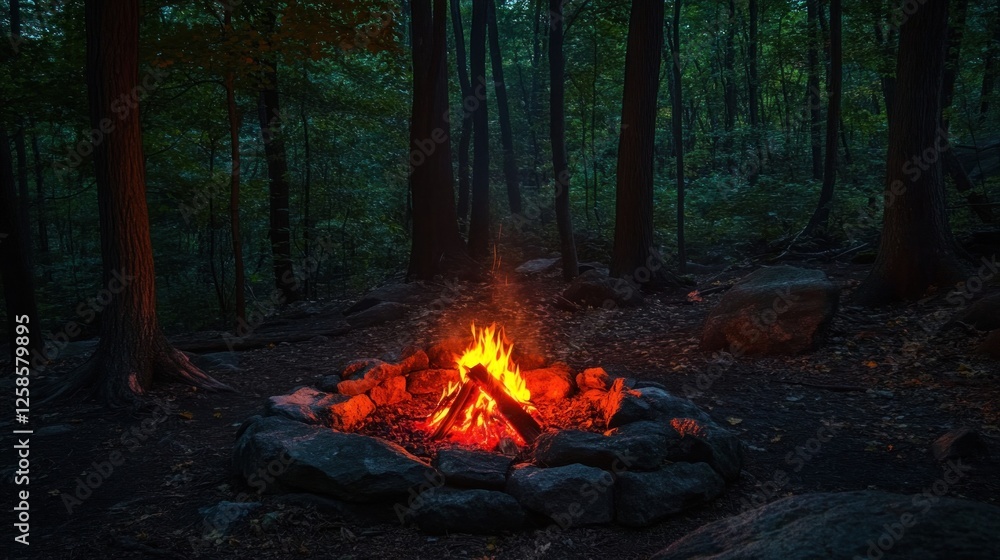 Nighttime Campfire in the Enchanting Forest Nighttime Campfire in the Enchanting Forest