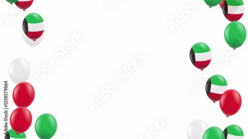 Animation of flying balloons for national holidays of Kuwait. Flag of Kuwait in the shape of a balloon. Transparent background with alpha channel.
