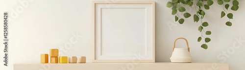 Colorful sensory block display in minimalist white frame mockup home environment digital concept