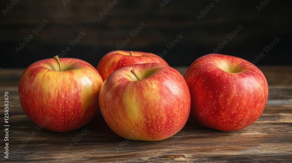 Three fresh apples and a bunch of carrots placed together on a rustic wooden table in natural light Three fresh apples and a bunch of carrots placed together on a rustic wooden table in natural light