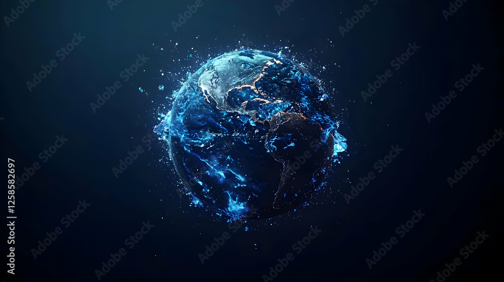 Digital Earth Globe with Glowing Blue Particles