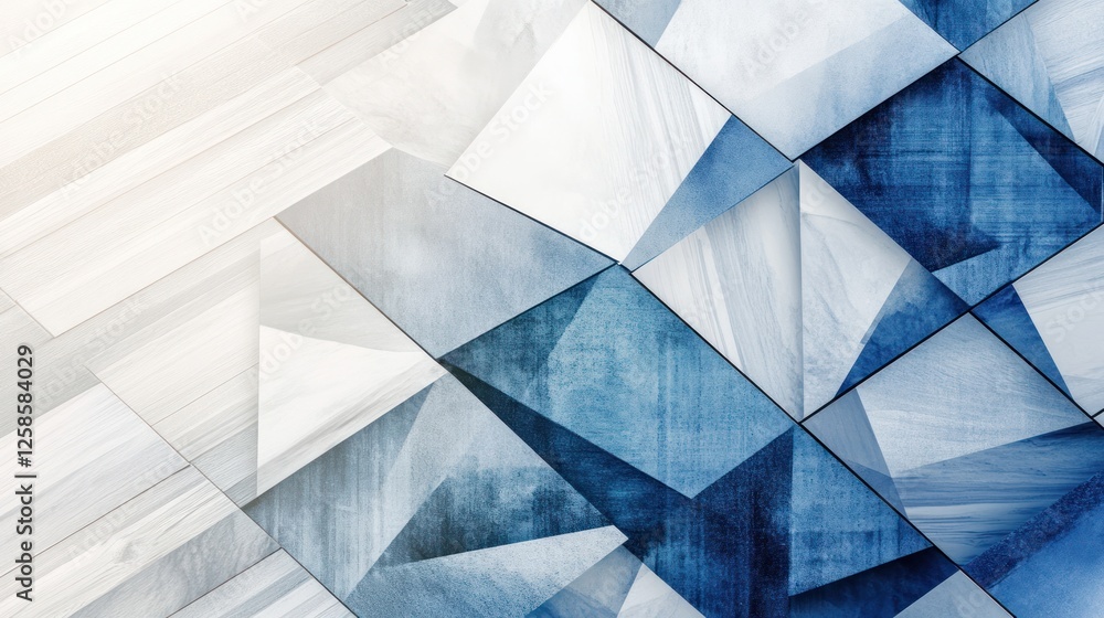 Fototapeta premium Abstract geometric pattern featuring shades of blue and white, perfect for backgrounds or modern design projects that emphasize creativity and style.