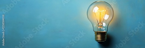 Glowing light bulb on plain blue background symbolizing ideas. Critical innovation analysis for staying competitive in 2025, thorough, trend-focused 


 photo