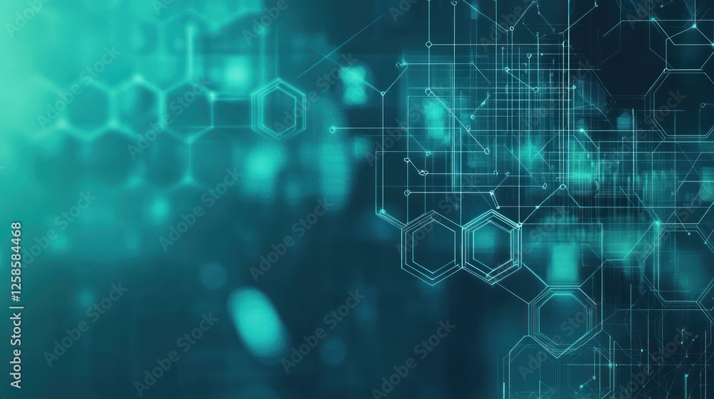 Abstract technological background with hexagonal shapes and blurred lights, perfect for showcasing innovation, data science, and digital transformation. Abstract technological background with hexagonal shapes and blurred lights, perfect for showcasing innovation, data science, and digital transformation.