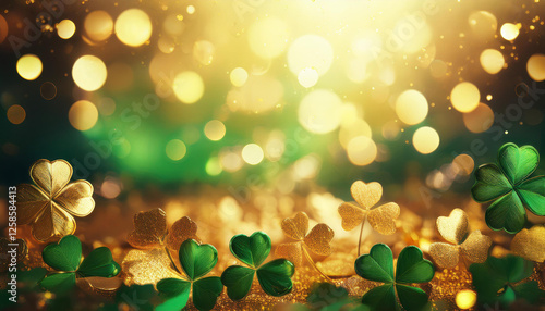 st patrick s day abstract gold background stunning brilliant design with gold green clover leaves bokeh effect st patrick s day