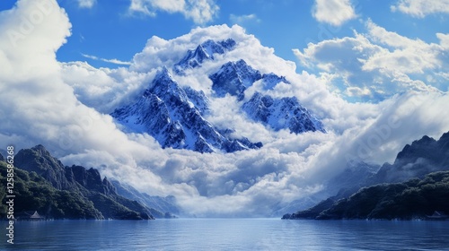 Wallpaper Mural Majestic snow-capped mountain peak shrouded in a sea of clouds, creating a serene and breathtaking landscape. Torontodigital.ca
