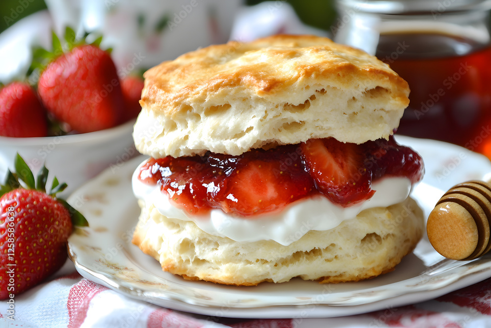 Scone with Strawberries and Cream with Honey Scone with Strawberries and Cream with Honey