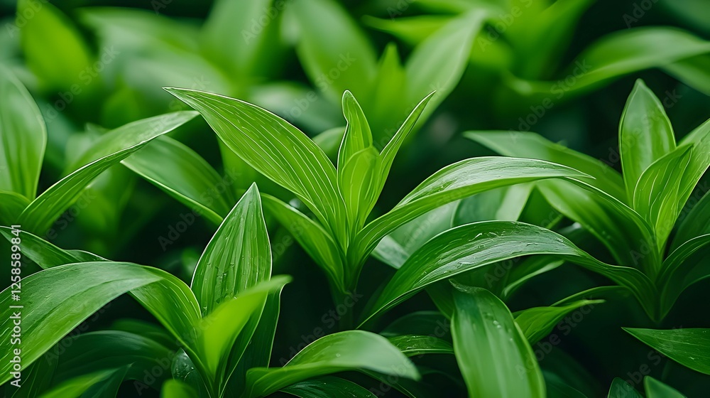 Obraz premium Close Up of Lush Green Leaves with Dew Drops
