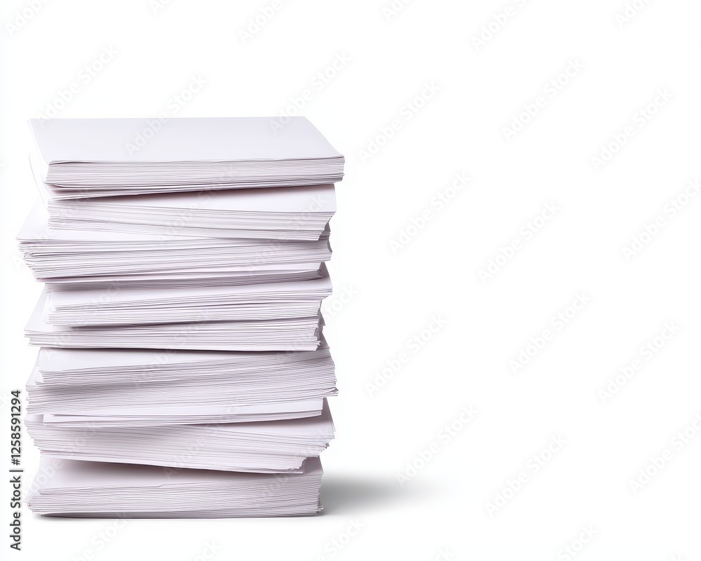 Stack of blank papers on a white background for office or document-related concepts. Stack of blank papers on a white background for office or document-related concepts.