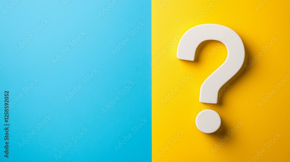 A vibrant image featuring a large question mark on a split background of blue and yellow, symbolizing curiosity and inquiry. A vibrant image featuring a large question mark on a split background of blue and yellow, symbolizing curiosity and inquiry.