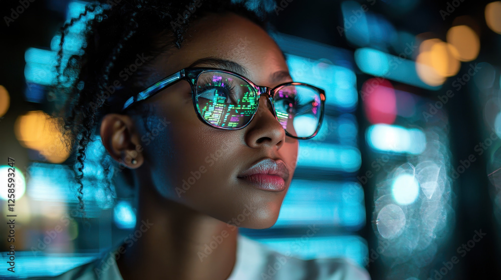 Brilliant female AI researcher immersed in coding while surrounded by holographic algorithms in a futuristic tech lab Brilliant female AI researcher immersed in coding while surrounded by holographic algorithms in a futuristic tech lab