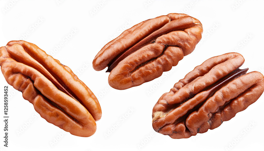 pecan nuts falling from above over isolated background pecan nuts falling from above over isolated background