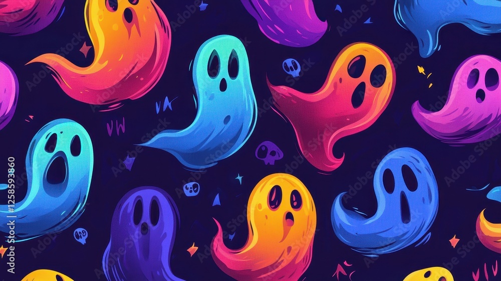 Obraz premium Vibrant spectral apparitions scattered on dark festive holiday canvas