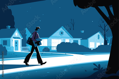 A diligent postal worker, uniformed, confidently delivers mail from a mailbag, showcasing a sunny day delivery scene.