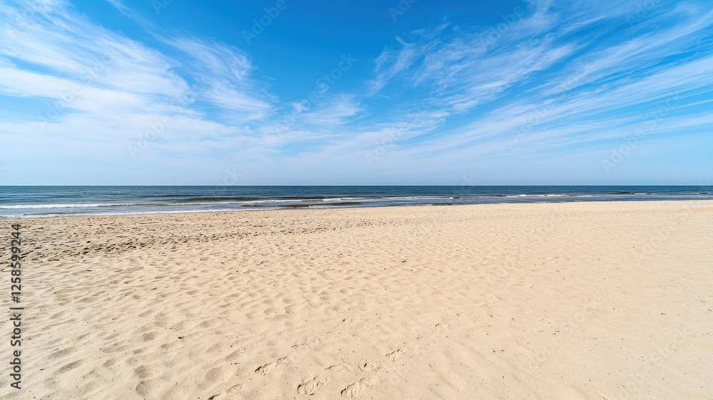 serene beach with soft sand and gentle waves under clear blue sky serene beach with soft sand and gentle waves under clear blue sky