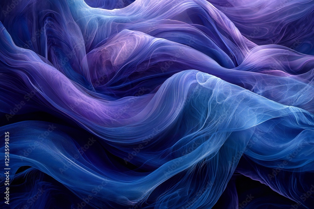 Fototapeta premium Abstract Swirling Blue and Purple Fabric Texture Elegant Flowing Digital Art Background