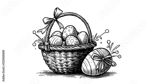 vector easter basket with decorated eggs black and white