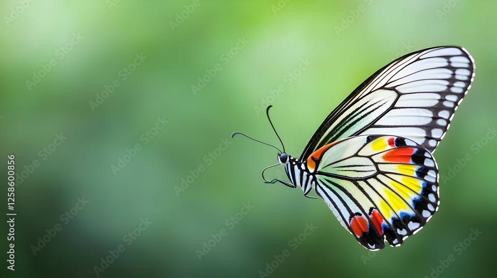 Obraz premium Colorful Butterfly In Flight Against Soft Green Background