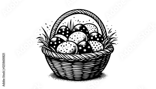 black and white easter basket illustration
