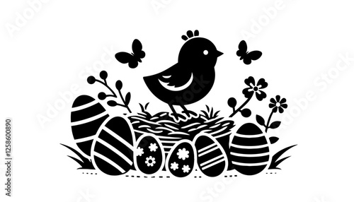 black and white easter nest illustration