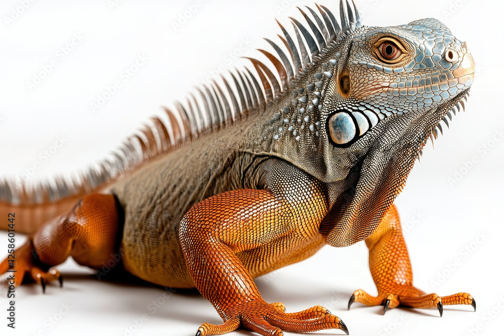 Fototapeta premium A vibrant iguana with striking colors and unique features, showcasing nature's beauty. isolated on white background.